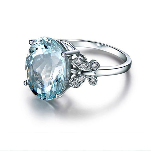 Fashion Natural Sea Blue Topaz Butterfly Ring