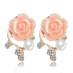 New Fashion 18K Gold Plated Cute Sweet Rose Shaped Artificial and Diamond