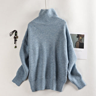 MASTGOU Wool Women's Sweater Autumn Winter Warm Turtlenecks Casual Loose Oversized Lady Sweaters Knitted Pullover Top Pull Femme