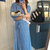 Alien Kitty Femme Lace-Up Thin Streetwear All Match New Long Dresses 2021 Blue Prom Casual V-Neck Printed Florals Vestidos