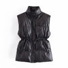 TRAF Women 2021 Fashion Leather Cotton Pocket Padded Waistcoat Vintage Sleeveless Female Outerwear Streetwear
